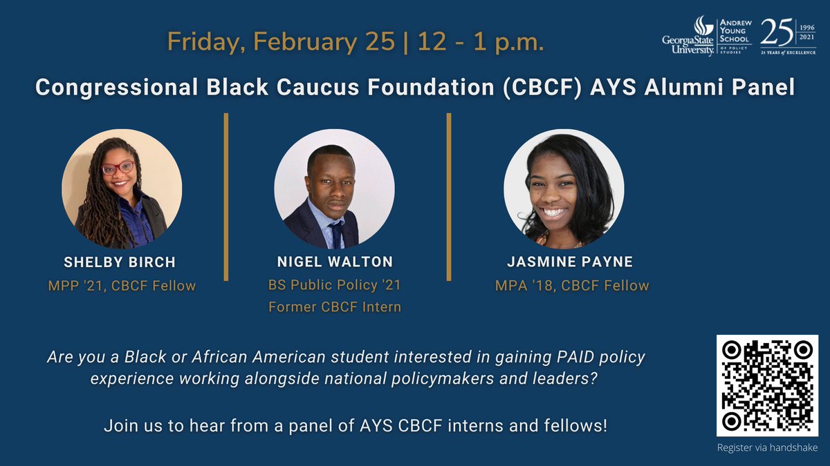 AYSCareers's tweet photo. Happy #BlackHistoryMonth! Join a panel of @aysps alumni who are current &amp; former Congressional Black Caucus Foundation interns &amp; fellows to learn about this opportunity&amp; their experiences  w/ @CBCFInc!
Student RSVP: https://t.co/wv9tM0PQv6
Alumni RSVP: https://t.co/r38YmUnmXQ https://t.co/HbnSUs0n74
