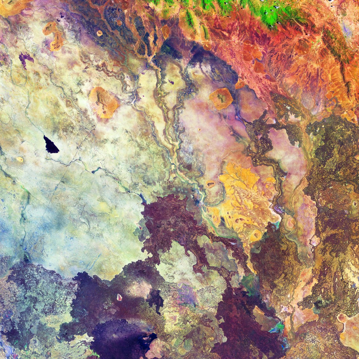 ESA_EO's tweet photo. Now, this is some gorgeous #Earthart 🤩This photo, taken by @CopernicusEU  #Sentinel2🛰️ of northeast #Kenya, is a false-colour image. It was processed to highlight types of rock, soil and sand in pinks, purples and yellows. More info: https://t.co/6aFNKzLRmF https://t.co/LH5uwzhxfZ