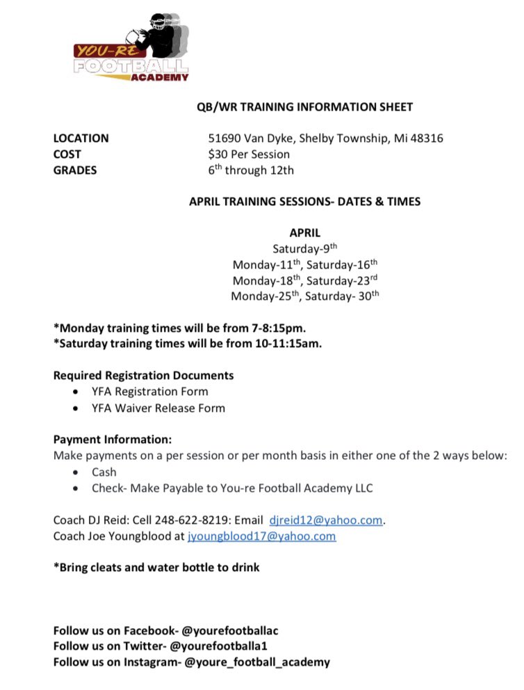 You-re Football Academy has opened registration for April training!