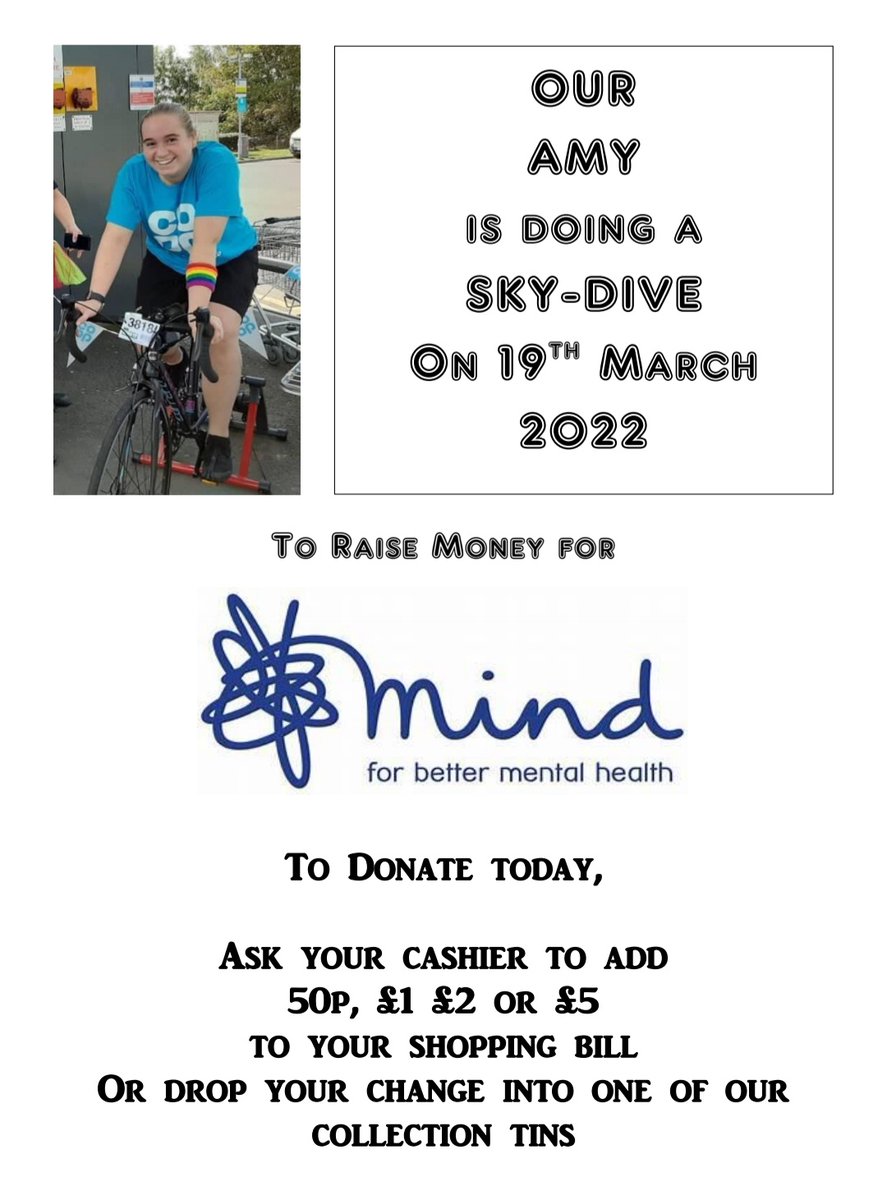 Can we get a shout out to "Our Amy" Team Leader at #PetrolRochester for doing a Sky Dive to raise money for <a href="/MindCharity/">Mind</a>. So far between her just giving page and donations from customers she has raised an incredible £1,200. Good Luck from all the team #CoopRadio <a href="/DwightAAdams/">Dwight Adams</a>