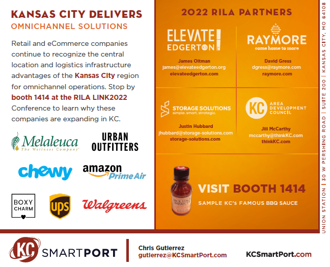 .@GutierrezKCSP with KC SmartPort will be at #RILALink Supply Chain Conference Feb 20-23. Find Chris and our partners at booth 1414 to learn why #retail and #eCommerce companies continue to select the #KC region for #omnichannel operations. And grab some KC BBQ sauce!