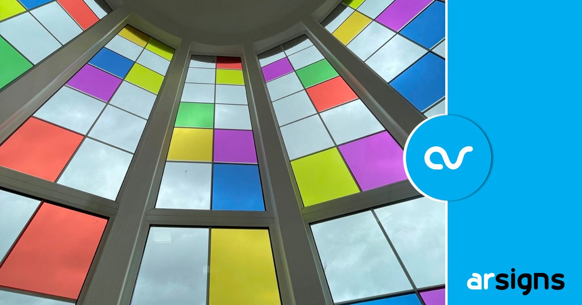 ArSigns's tweet image. We had to celebrate #FineSignFriday with this week's work with @archwayblog school @Bluecoat_B_dale. 

This gorgeous stained glass effect wouldn't look out of place in #southwellminster!!!  WIP shot added for scale...

#schoolsigns #schoolsignage #schoolgraphics