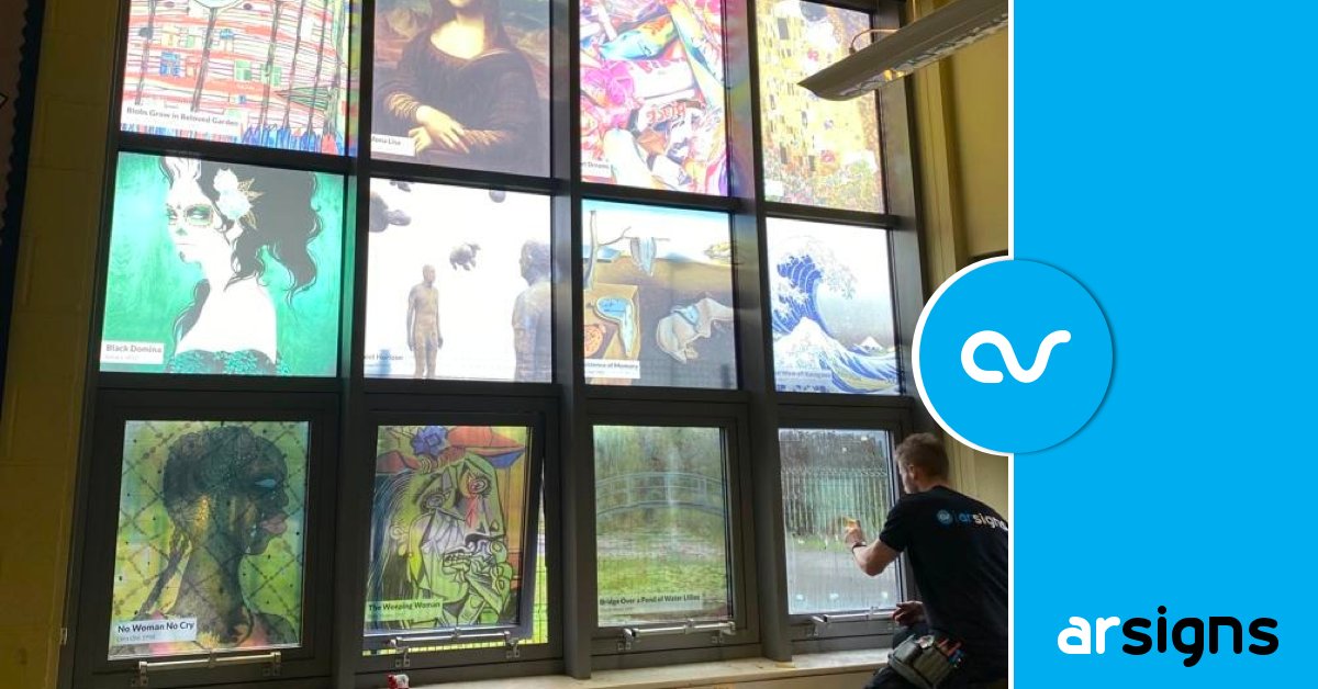 ArSigns's tweet image. We had to celebrate #FineSignFriday with this week's work with @archwayblog school @Bluecoat_B_dale. 

This gorgeous stained glass effect wouldn't look out of place in #southwellminster!!!  WIP shot added for scale...

#schoolsigns #schoolsignage #schoolgraphics