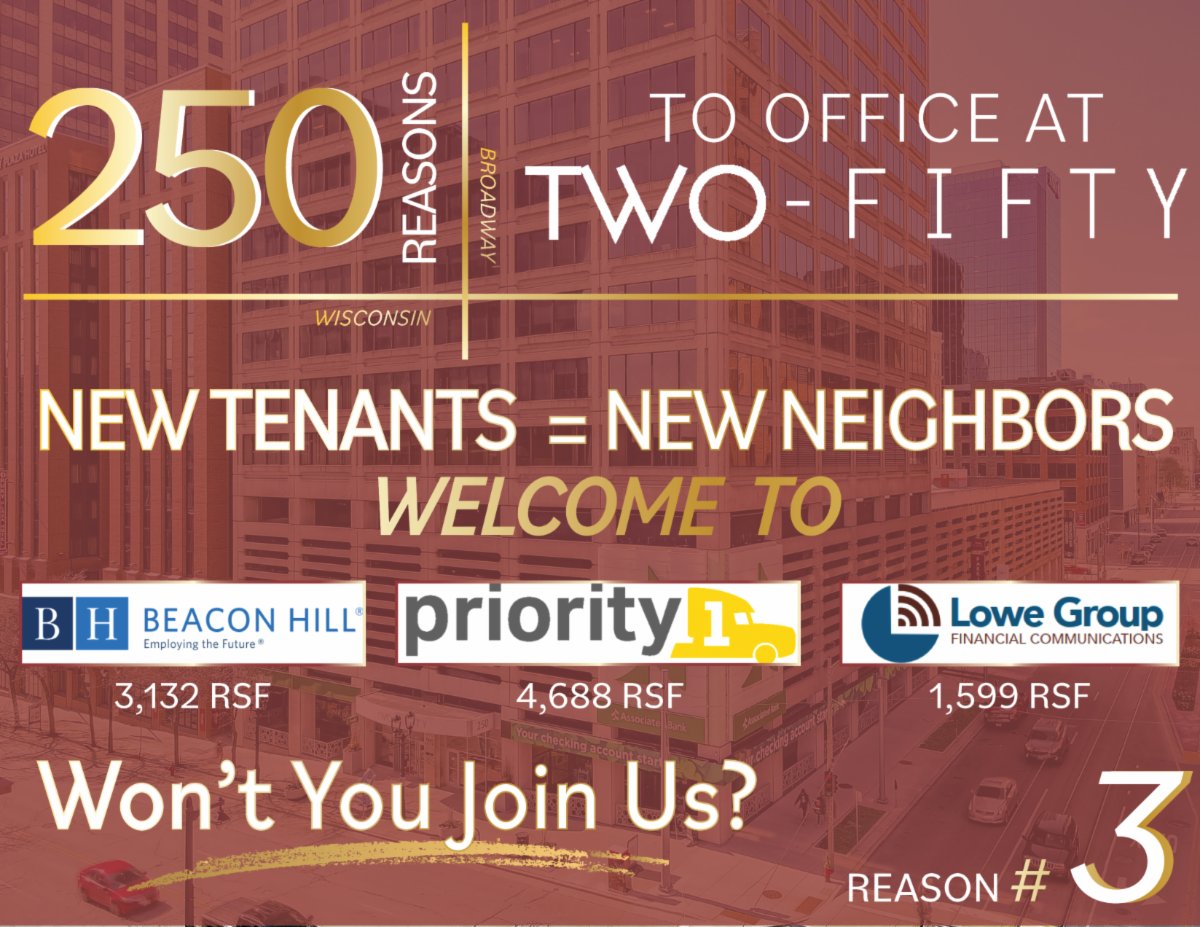 Two-Fifty Welcomes Three New Tenants!  Won't you join them?  Schedule a tour today!  conta.cc/3v80Lgu