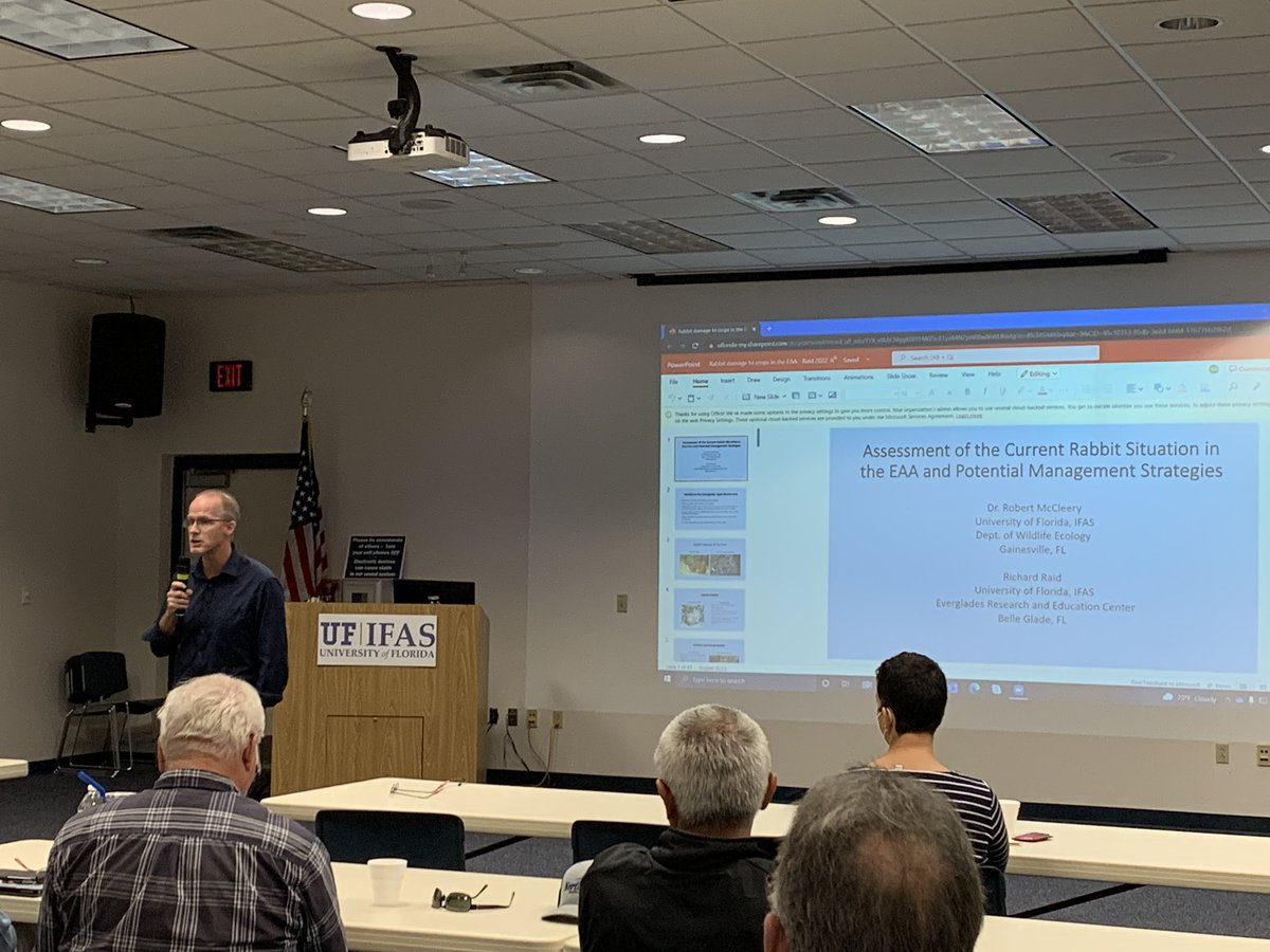 UF_PBC_VegFruit's tweet photo. Addressing Rabbit Problem in the glades by Drs. Rick Raid & Bob McCleery. Discussing potential causes Ditches, Rock piles, soil depth, cropping systems, reduced weed control, rodenticide @EvergladesREC #lettuce #sweetcorn #sugarcane #cellery #rice @UF_IFAS @USSugarFLA https://t.co/akGSNzpNRY