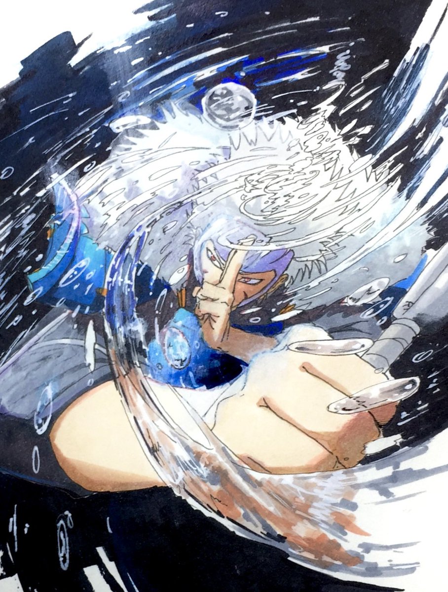 1boy male focus solo water white hair hydrokinesis fighting stance  illustration images