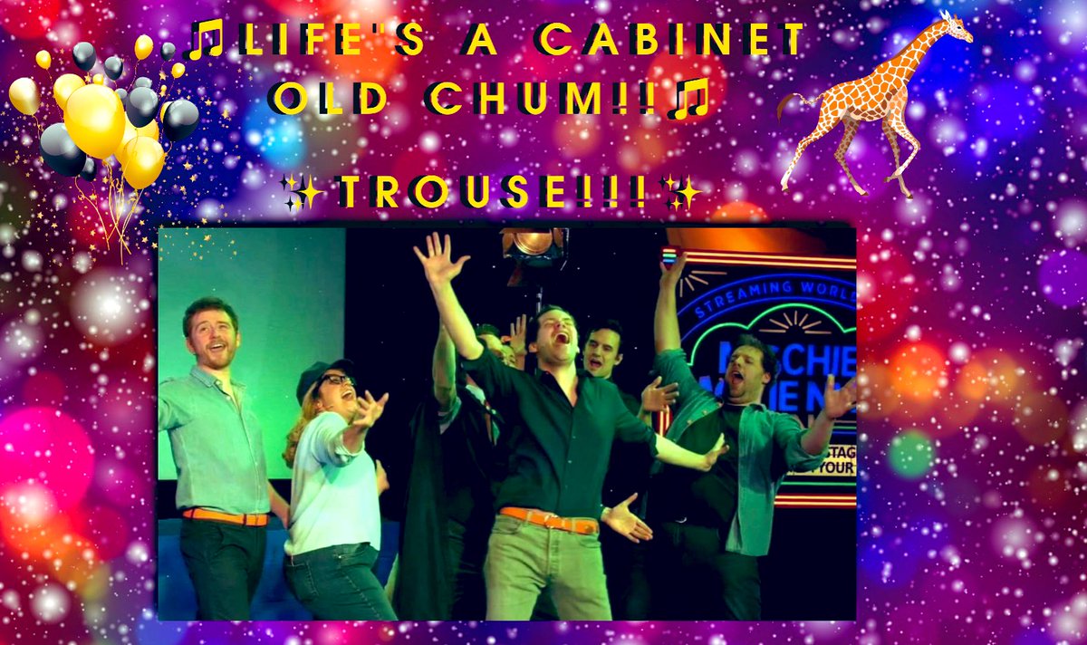 mischeffanmolly's tweet photo. 🎵Life's a CABINET old chum!!🎵 

- Remember folks, to ALWAYS  put your trousers in the cabinet!! 😄😄😄 👖🗄 💃🕺 ✨ #TROUSE  ✨

Happy 1 year anniversary to the iconic 'Temple of the Red Giraffe'!! 🎈🧡🎭🎬🦒🎥 🍿 🧡🎊1️⃣🥳🥳🥳🎊 🎈

#MischiefMovieNightIn @mischiefcomedy https://t.co/7ciR7YJy9v