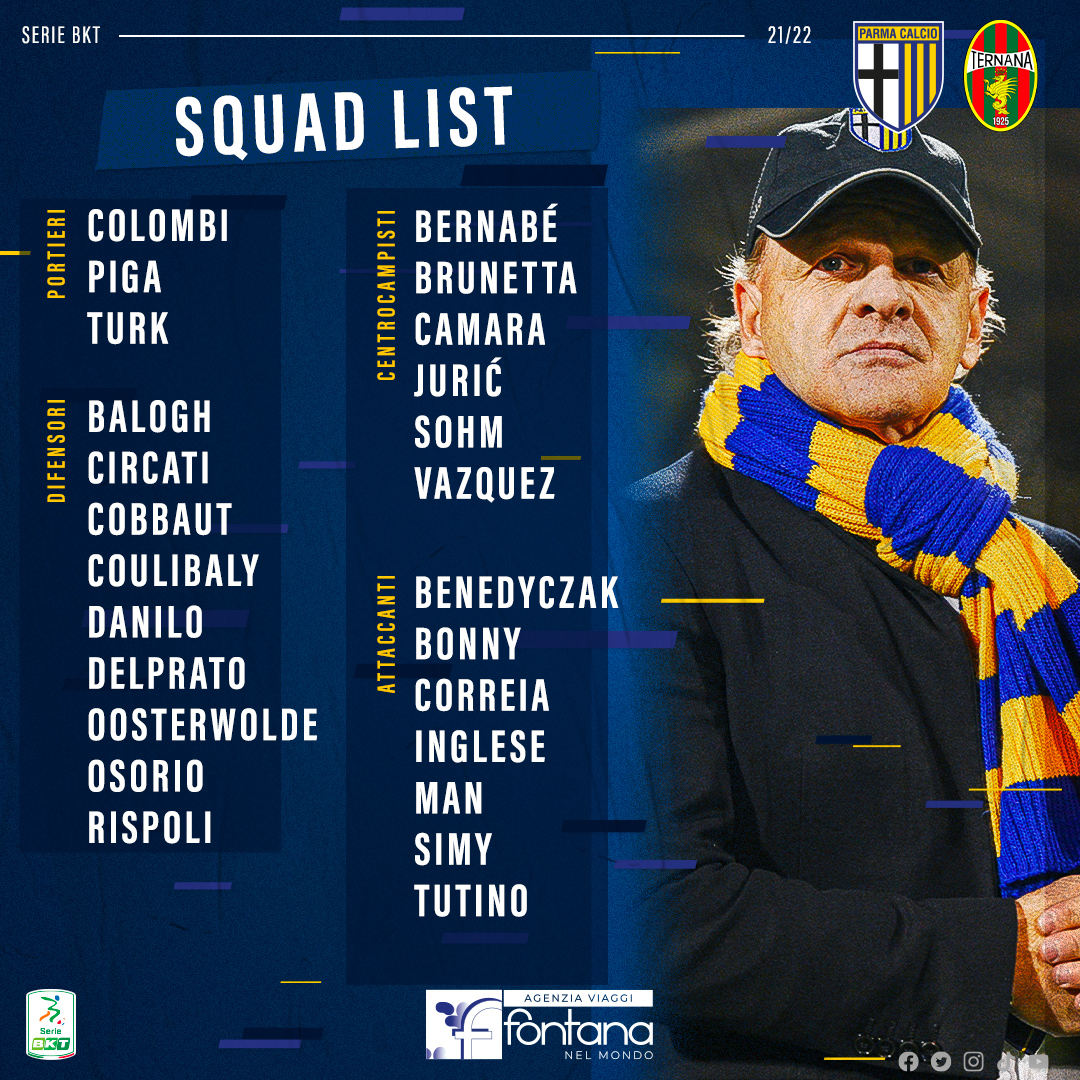 1913parmacalcio's tweet image. Mister #Iachini ha convocato 2️⃣5️⃣ crociati per #ParmaTernana 📝➡️ bit.ly/par-ter-conv
#ForzaParma 🟡🔵