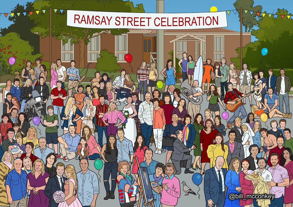As a lifetime watcher of the Australian soap Neighbours I was understandably saddened to hear of its possible demise.
So I thought I would create my own tribute with this illustration.
Made up of a 100 or so characters from the show, can you find Bouncer? #SaveNeighbours