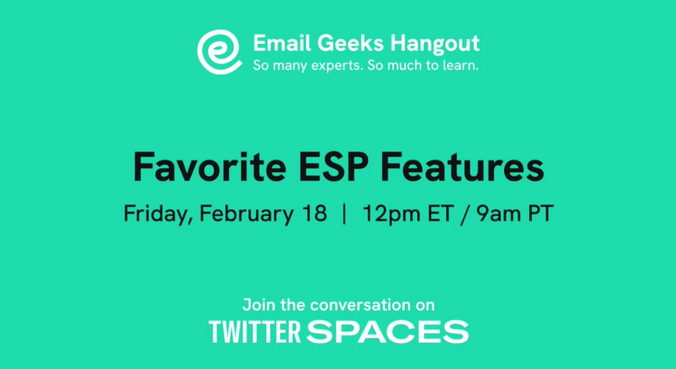 socketlabs's tweet photo. [STARTING SOON] 💌 #EmailGeeks Hangout 💌

We're discussing some of our favorite ESPs and features on Spaces today @ 12pm ET | 9am PT!

Join the #email party here: https://t.co/lSbTdlSNWE https://t.co/nJo2eELmji