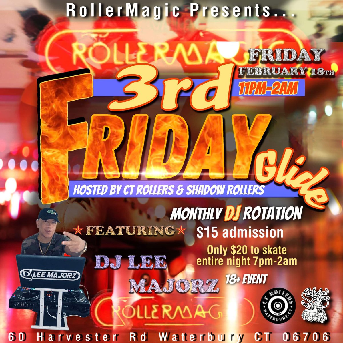 RollerMagicLLC's tweet photo. Tonight! First up All Ages Skating 7pm-11pm THEN 18+ Only from 11pm-2am with DJ Lee Marjorz! https://t.co/tRRrY4DJwD https://t.co/7LVMm3zHNW