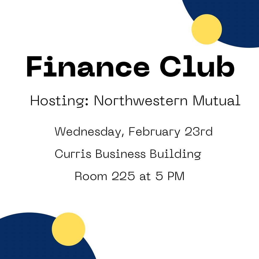 This Wednesday at 5pm we will be hosting Northwestern Mutual. They will be holding a workshop and presentation. Please dress Business Casual.