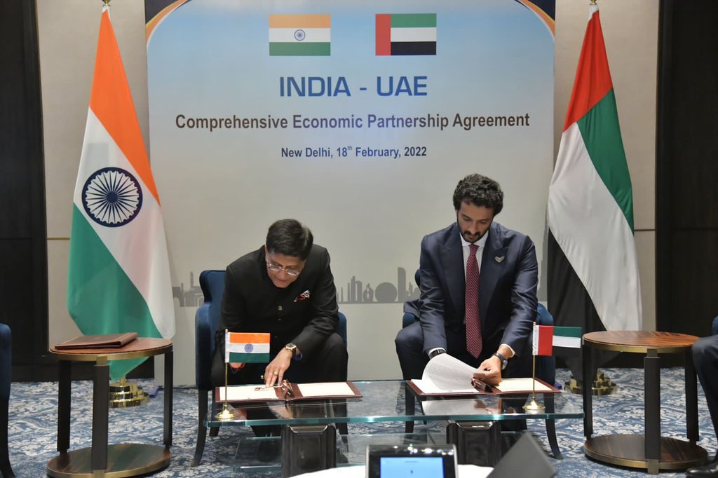 Sajwani's tweet image. BIG NEWS : Today the UAE 🇦🇪 signed an agreement with India 🇮🇳 that could lift our bilateral non-oil trade to $100 billion in five years. #UAEIndiaCEPA