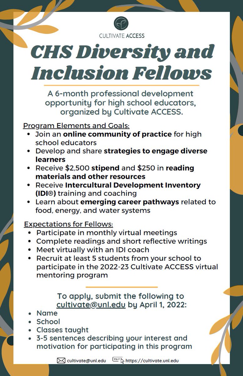 Hey #highschool educators! Check out this opportunity from @CultivateACCESS Apply by 4/1 to join @NDE_Science @NDE_SS @UNL_ALEC