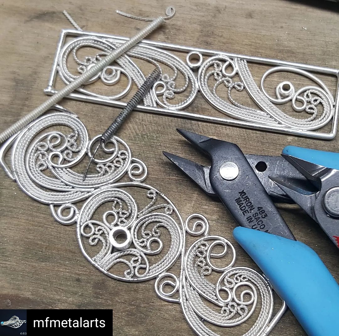 Xuron's tweet photo. Isn't this filigree cuff WIP absolutely gorgeous? It was finished awhile back and the final product was even better! Go check out his Instagram profile to see it. As you can see, he uses #XuronTools to create his masterpieces. https://t.co/OczHJbd37q