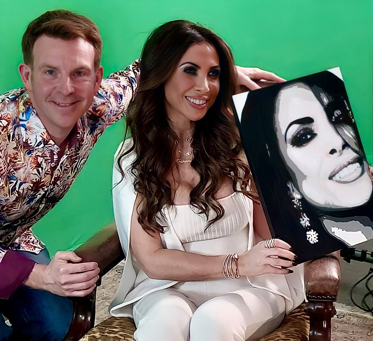 Francine Lewis, Actress, Comedienne and impressionist receiving my portrait of her from Alex Bellfield.