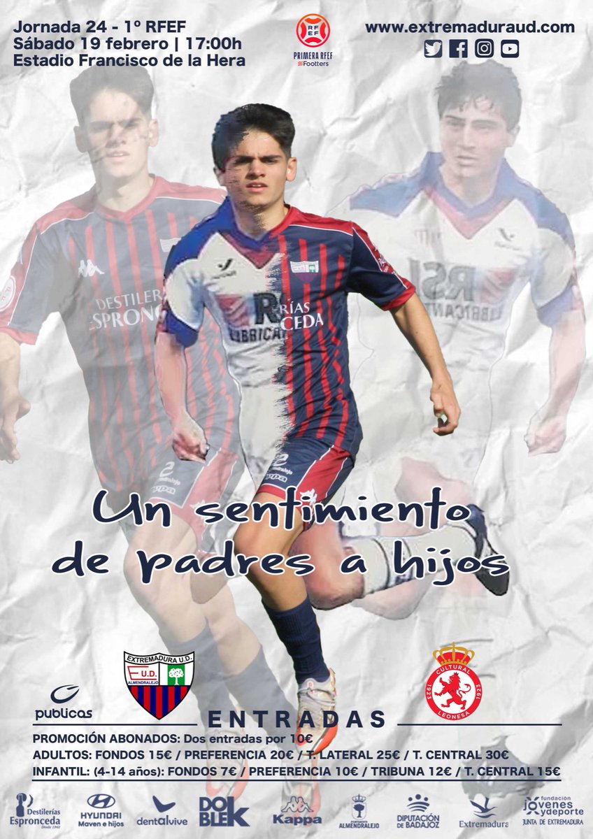 EXT_UD's tweet photo. 🚨PROMO ENTRADAS🚨
@EXT_UD 🆚 @CyDLeonesa
2️⃣ entradas por 1️⃣0️⃣ euros, para abonados.
🏟️ Francisco de la Hera
📆 Sábado, 19 de febrero.
🕘 17.00 h.
🚨HORARIO TAQUILLA🚨
Viernes: 17 a 20 h.
Sábado (día de ⚽): 10 a 13 y 15 a 17.30 h. https://t.co/aOUhTQpNTu