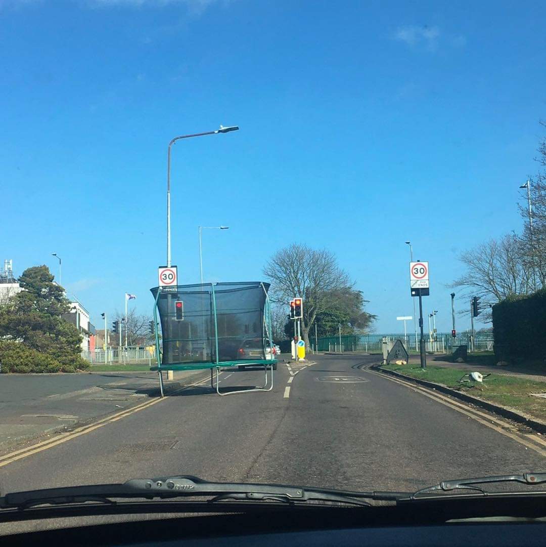 BlackRetirement's tweet photo. Leigh on Sea, Essex. This afternoon. At least it stopped at the red light. #stormeunice https://t.co/pVg0lV9htX