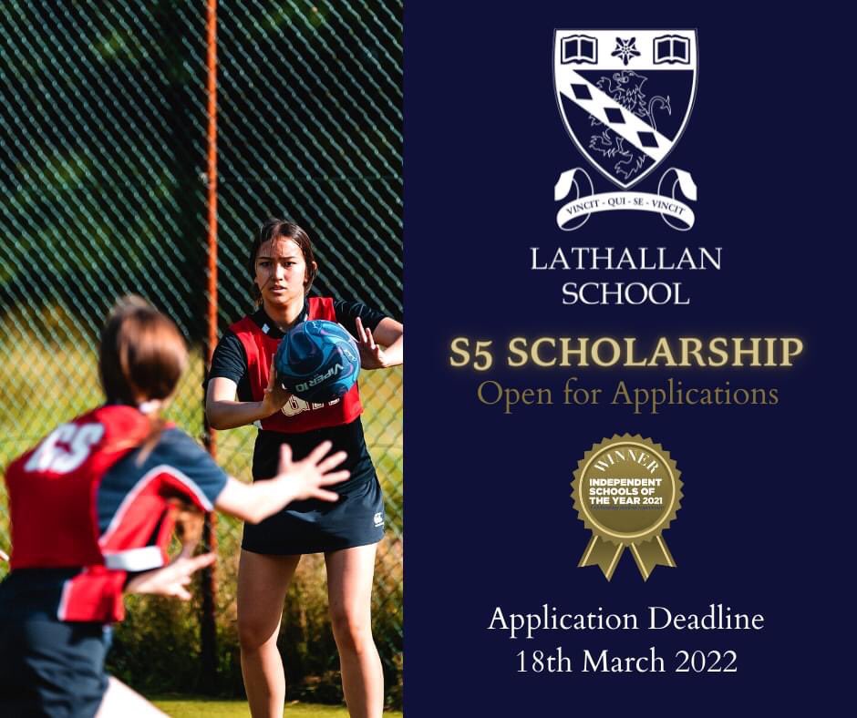 ⭐️ Our S5 Scholarships are now open for applications ⭐️ 

Available in the following areas: 

👩‍🎓 Academic 🏉 Rugby 🏀 Netball 
🥇 Sport 🎶 Music 🎭 Drama 
🥁 Bagpipes &amp; Drums 🌱Ecology 
🌍 All-rounder

Apply by Friday 18th March 2022 💻: lathallan.org.uk/scholarships