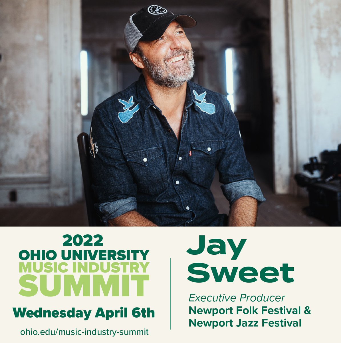 ohio_mis's tweet photo. The @ohiou Music Industry Summit welcomes @Newportfolkfest + @NewportJazzFest Executive Producer Jay Sweet for 2 exclusive events Wed. 4/6. Jay will discuss the rich history &amp; importance of the @Newportfolkfest in an interview &amp; will talk with members of @Caamp for their keynote. https://t.co/cKENF4uV3v