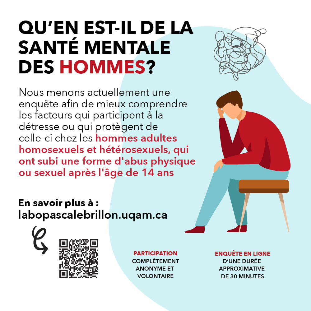 Institut_Alpha's tweet photo. Le labo Trauma et Résilience de l’UQÀM mène une étude pour mieux comprendre ce qui influence le dév. de la détresse chez les victimes masculines gaies ou hétérosexuelles de traumas. Si cette étude vous intéresse, utilisez le code QR ci-dessous #santémentale #recherche https://t.co/H5WE92sSES