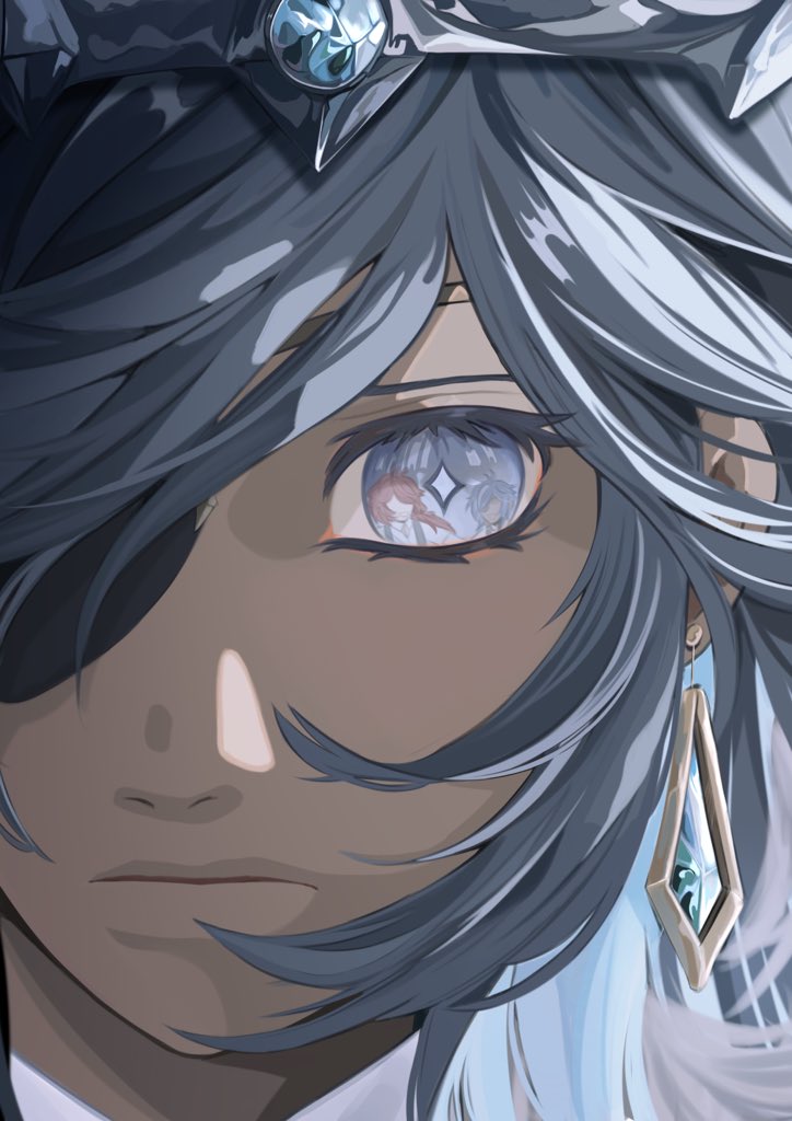 kaeya (genshin impact) jewelry 1boy solo male focus earrings eyepatch blue hair  illustration images