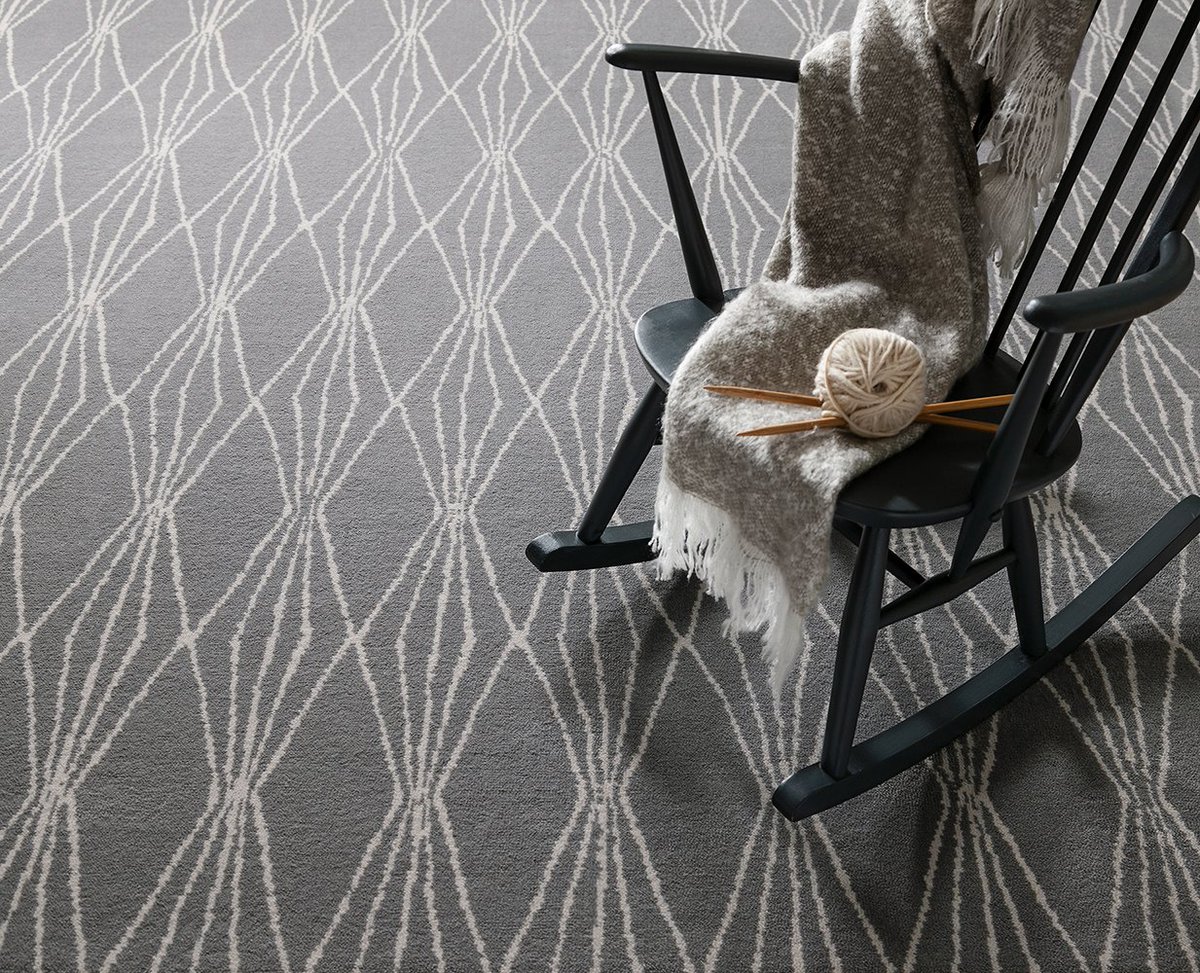 Our Hazy Days collection features a choice of contemporary patterns. A range of soft greys and pastels, made from 100% wool. Woven to order by our skilled team in Axminster, Devon. #axminster #carpets #choosewool