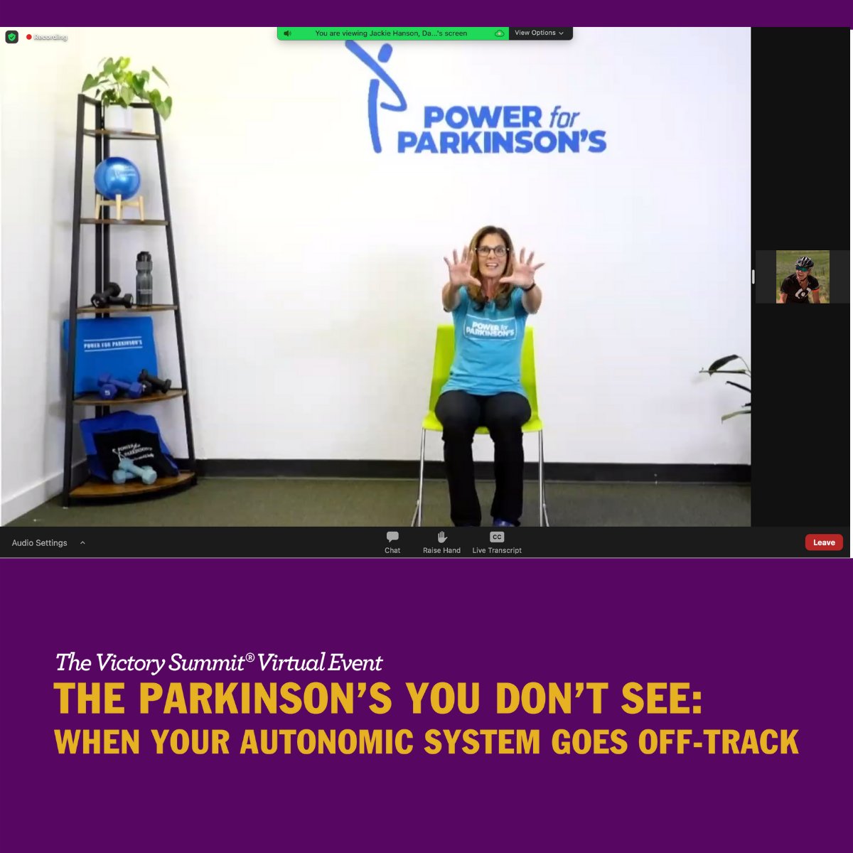 DavisPhinneyFND's tweet photo. Lauren Lewis, Lead #Fitness #Instructor at @Powerparkinsons, leads participants of The #VictorySummit Virtual Event in a #movement break to help with #pain #management.
The #exercise captured in the screenshot below focuses on #fingerstrength and #mobility. https://t.co/OFnvleccjQ