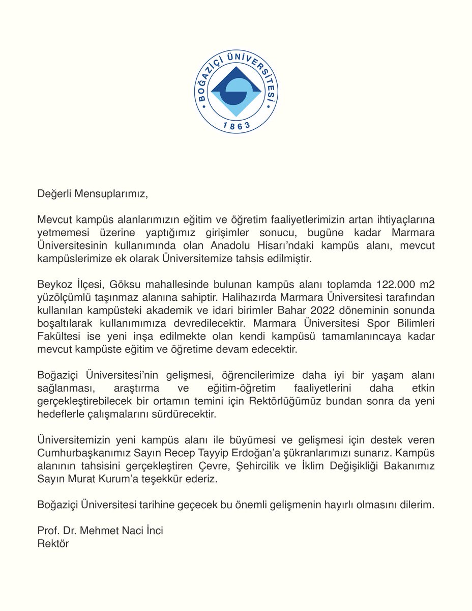 UniBogazici's tweet photo. Üniversitemize kazandırılan yeni kampüs hakkında duyuru; https://t.co/l6kTQeEzZV