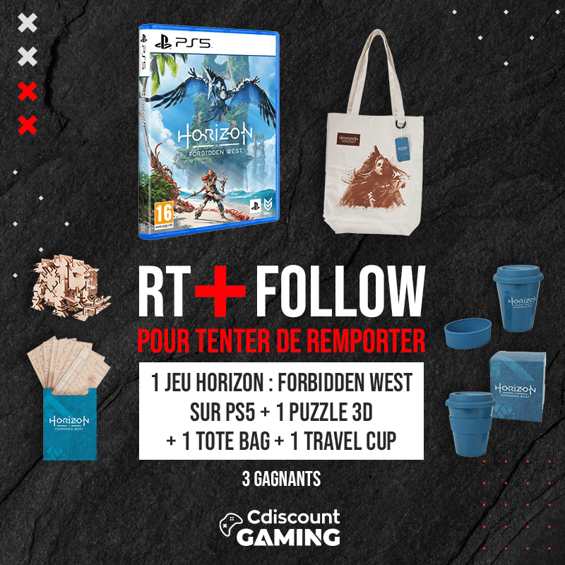 Cdiscount Gaming (@cdiscountgaming) on Twitter photo 🎁 #Concours
Tentez de remporter des lots Horizon Forbidden West, ainsi que le jeu sur PS5 : bit.ly/3LJibpN
✔️ RT + FOLLOW <a href="/CdiscountGaming/">Cdiscount Gaming</a>
✔️✔️ 3 gagnants !
🍀 TAS le 24/02 🎁 #Concours
Tentez de remporter des lots Horizon Forbidden West, ainsi que le jeu sur PS5 : bit.ly/3LJibpN
✔️ RT + FOLLOW <a href="/CdiscountGaming/">Cdiscount Gaming</a>
✔️✔️ 3 gagnants !
🍀 TAS le 24/02