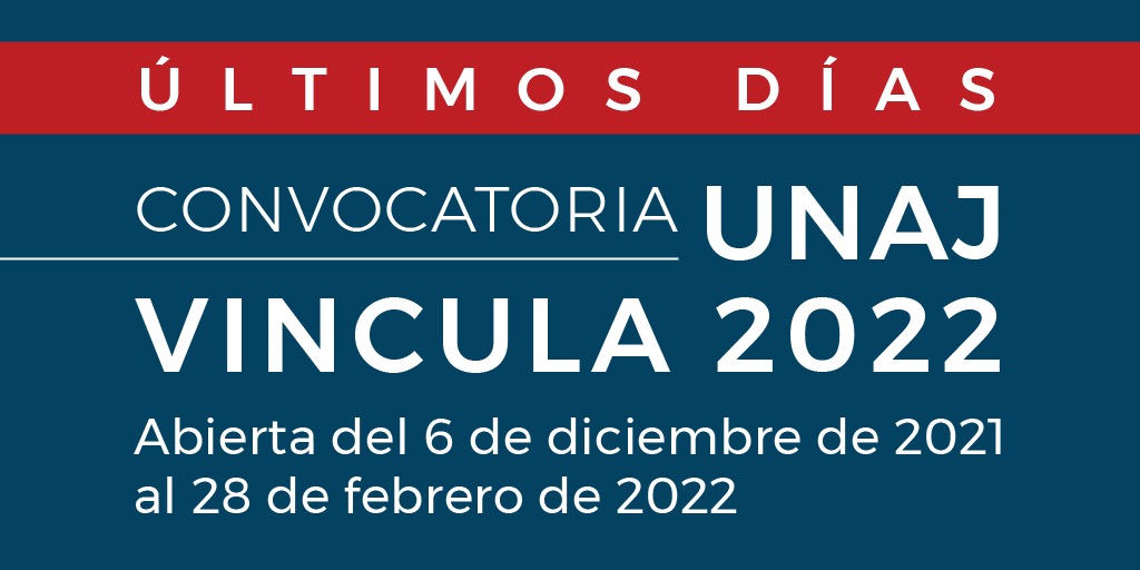 📢Atención comunidad universitaria!
🗓️últimos días. Hay tiempo hasta el 28 de febrero
CONVOCATORIA UNAJ VINCULA 2022
unaj.edu.ar/convocatoriaun…