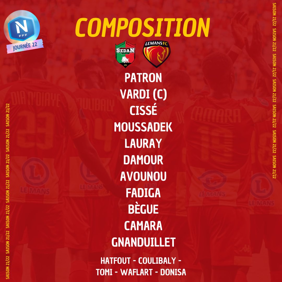 lemansfcnews's tweet image. Le XI de départ manceau face a @_CSSA . 

Allez Le Mans FC 🔴🟡

#lemansfc #CSSALMFC #football