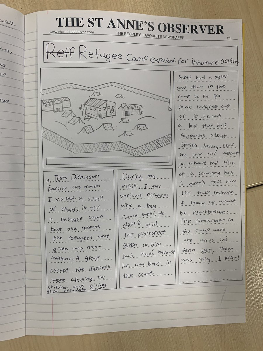 StAnnes_English's tweet photo. Happy half term 😁. Year 7 saw out this half term with writing newspaper reports inspired by the poetry, non-fiction writing &amp; novel we have read so far this year. An amazing showcase of their knowledge and skills! @StAnnesAcademy https://t.co/BG42TgxUwc