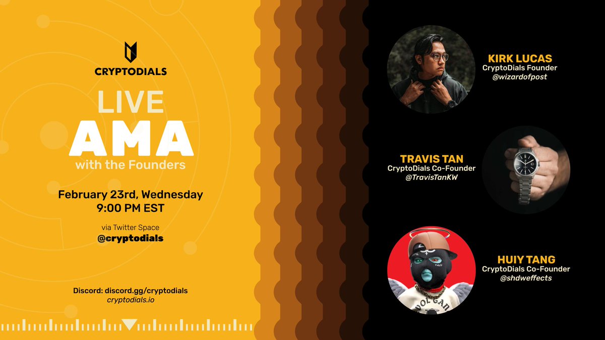 cryptodials's tweet photo. We're excited to announce that we'll be having our first LIVE AMA on February 23 at 9 PM ET and we're looking forward to chatting with some of our community! https://t.co/TzsUk9ZkUw