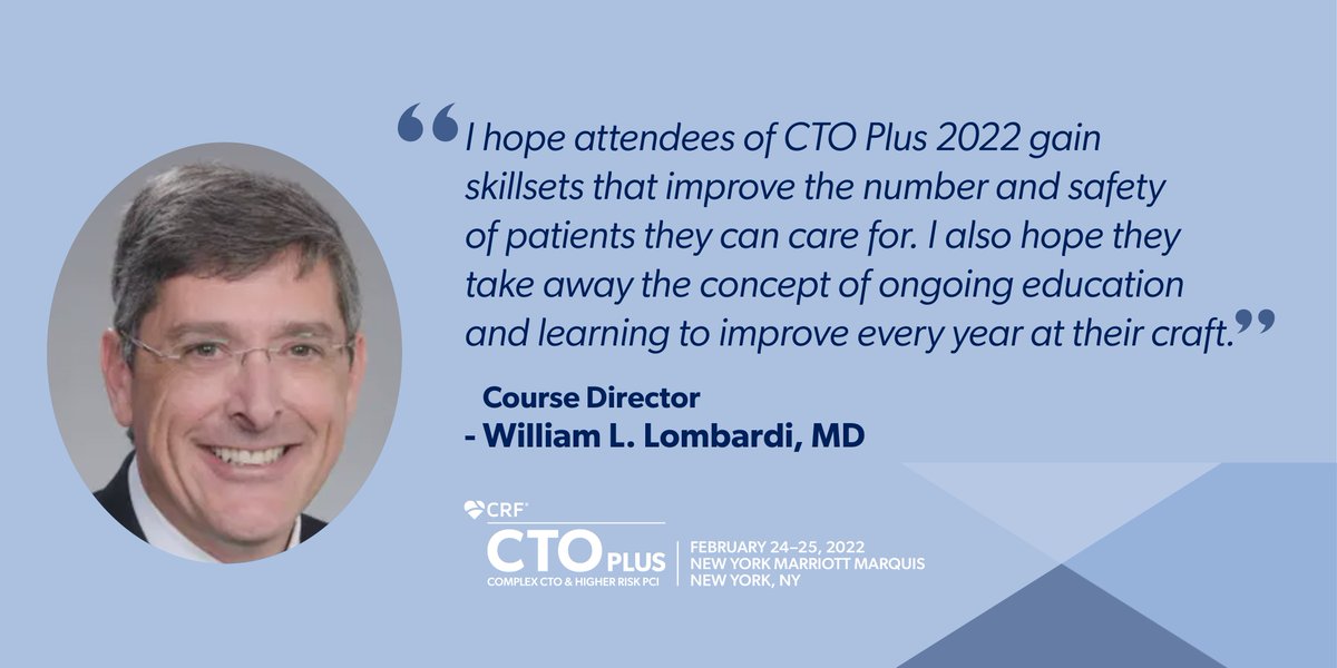 #CTO2022 course directors have designed a first-rate program for the treatment of complex coronary artery disease. Don’t miss it! ow.ly/kk7M50HUFko @esbrilakis @ajaykirtane @DrBillLombardi @mbmcentegart @JWMoses @wjn_md @jgranadacrf @triciarawh #CardioEd #CardioTwitter