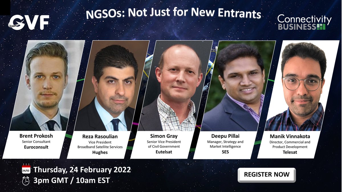 HughesConnects's tweet photo. Next Thursday, 2/24 at 10am EST, VP Broadband Satellite Services Reza Rasoulian joins leaders from @euroconsultEC, @Eutelsat_SA, @SES_Satellites & @Telesat for a @gvf4satellite webinar on #NGSOs. Register today: https://t.co/qJBNSeAgQs https://t.co/OJWbirJC6b