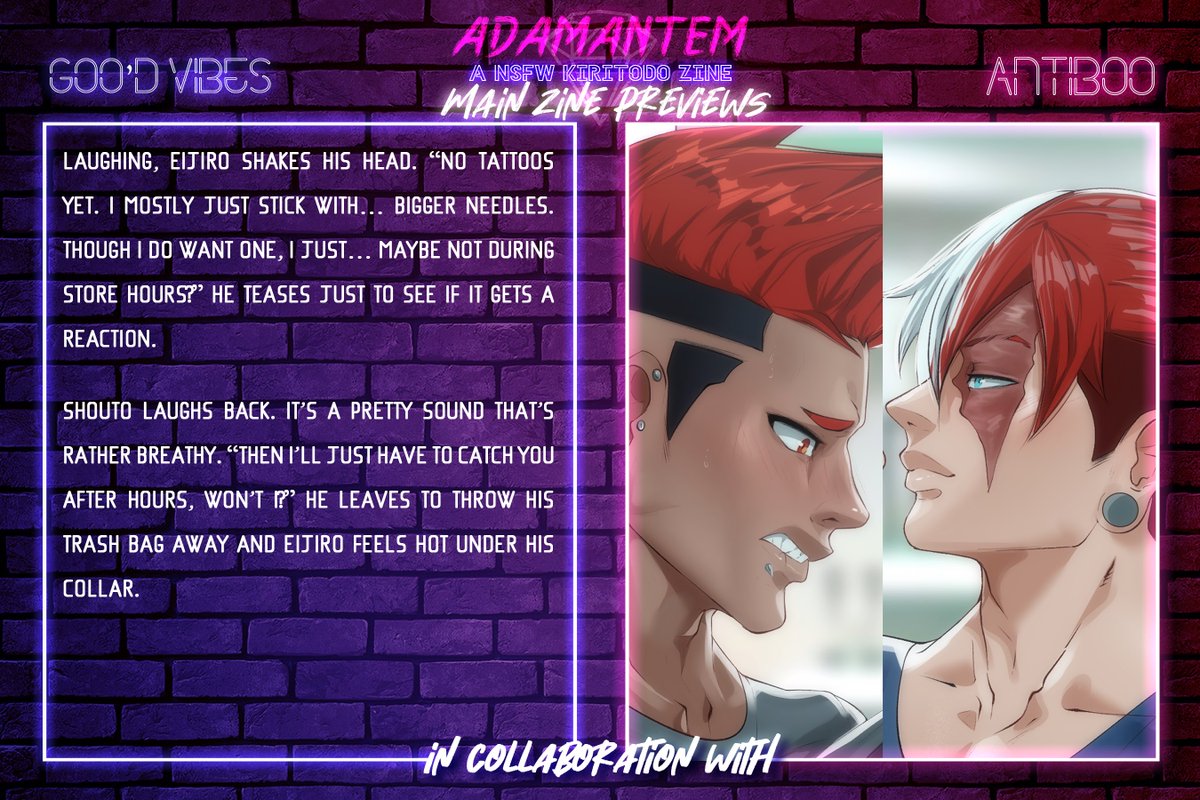 DaAntiBoo's tweet photo. Did you want more from the @KiriTodoZine ? Well here’s some more for you! I worked with the amazing @sxgoovibes for this one! Punk AU continued 👀
-
Preorder are open! Link in thread below! https://t.co/zWpJZYngrL