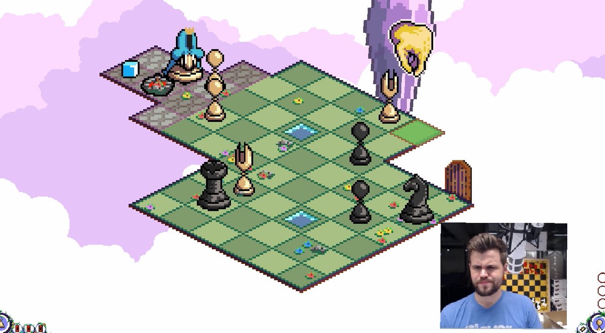 One day, with enough training, <a href="/MagnusCarlsen/">Magnus Carlsen</a> will become a grandmaster in Queen's Tale 😉 
Until then, we'll keep dreaming 🤞
#pixelart #chess #indiedev