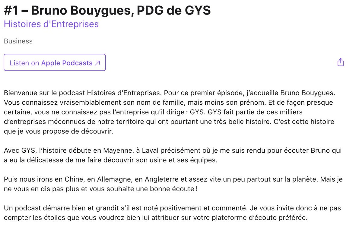 .@BBweeg PDG @SASGYS au micro d'Histoires d’Entreprises ‘’C'est exceptionnel de travailler dans l'industrie. C'est exceptionnel de reprendre une TPE et de la transformer. J’encourage les jeunes à se tourner vers l’industrie’’ apple.co/3H0CUBX #ETI #NationETI #GYS #podcast