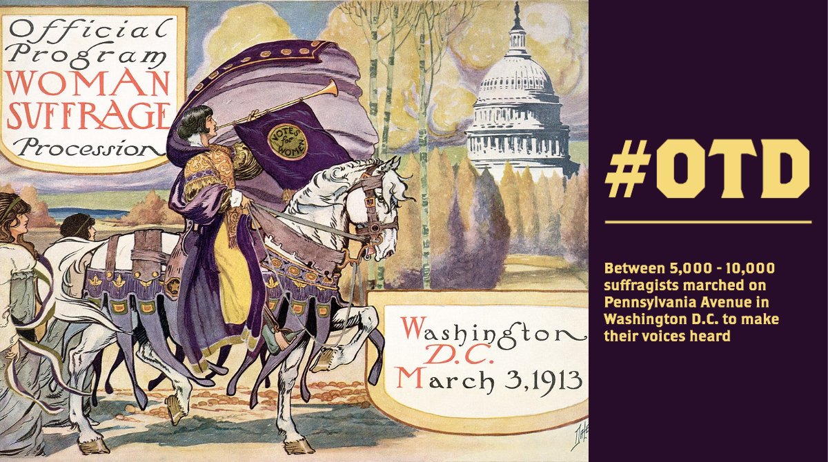 1stAmendmntMus's tweet photo. #OTD, between 5,000 - 10,000  suffragists marched on Pennsylvania Avenue in Washington D.C. to make their voices heard.

#Suffrage #OnThisDay #WomanSuffrageProcession https://t.co/BUGK5qejse