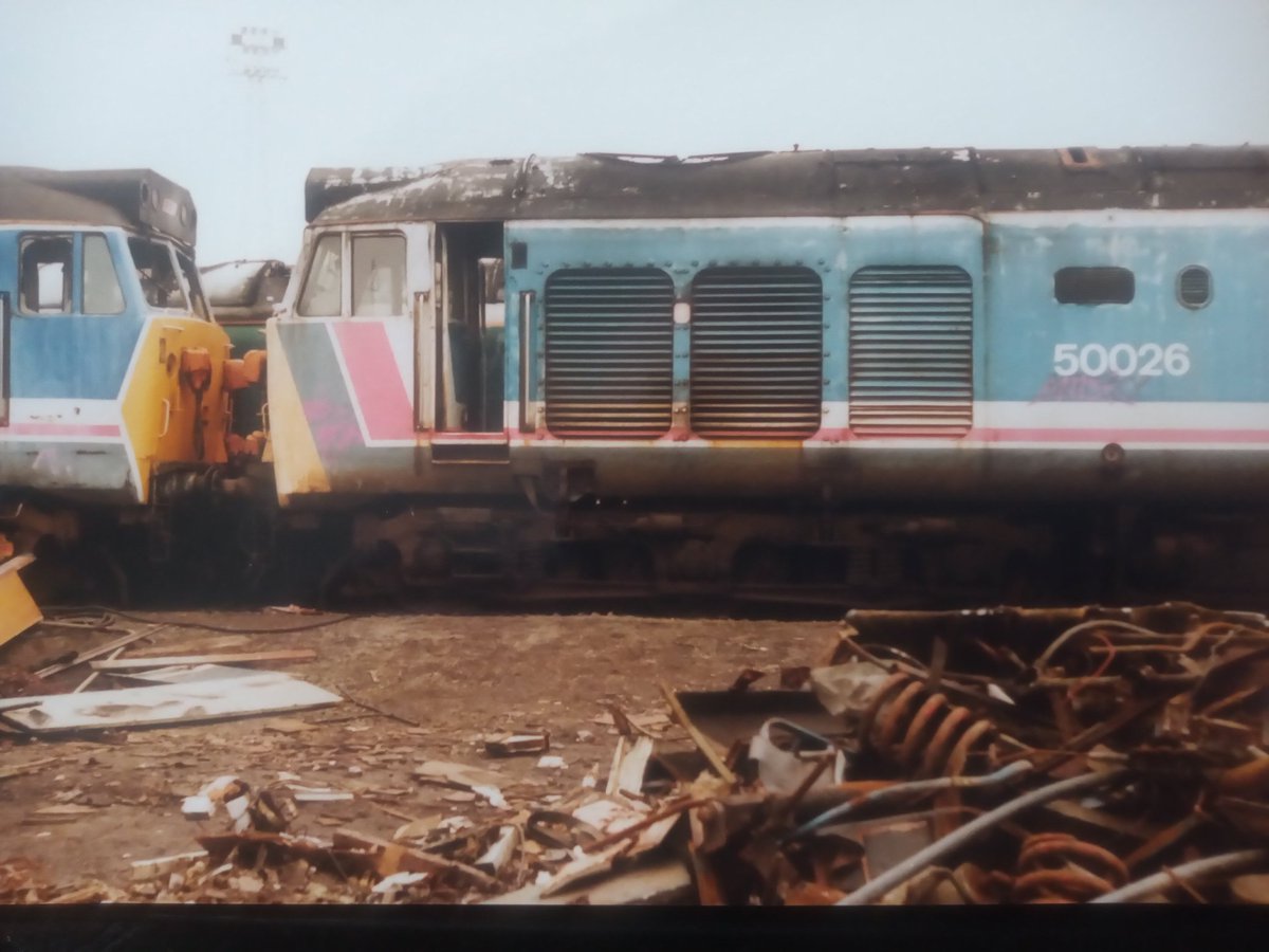 MarkTur05071887's tweet image. It doesn't seem like 30 years ago since I took this photo off 50026 Indomitable languishing in CF Booths scrapyard in Rotherham , thankfully it was saved from the scrapyard and after a full overhaul at Eastleigh will be back running this year ,the other 50 is 50045   Achilles .
