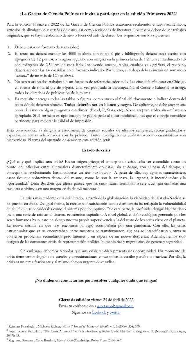 🌟Abrimos la convocatoria para la edición Primavera 2022 de la Gaceta de Ciencia Política🌟