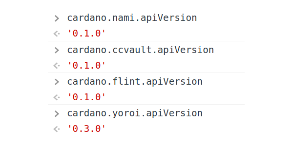 SmaugPool's tweet photo. Does anyone know why @YoroiWallet  CIP-30 #dApp connector use apiVersion 0.3.0 when the current CIP says 0.1.0?

https://t.co/yilh0rLiIj

What are the supposed differences and are they part of a PR? https://t.co/0a9dUANdiN