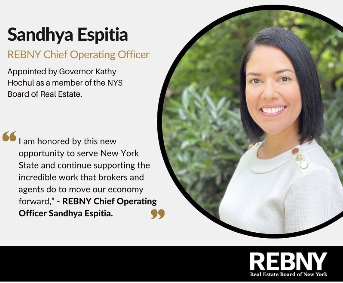 sandhya_espitia's tweet photo. I’m deeply proud and honored to serve the people of New York as a newly appointed member to the NYS Board of Real Estate. #iloveny #RealEstate https://t.co/gbcSSHG8BS