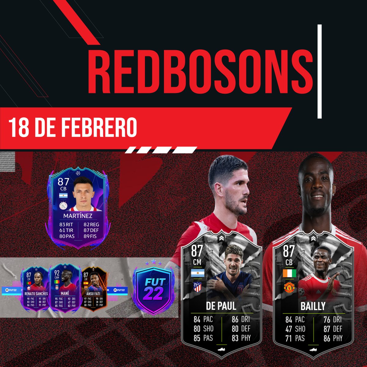 redbosons's tweet photo. ¡🚨Contenido del día!
Equipo RTTF
SBC Último minuto
Objetivos - Martínez 🇦🇷
Showdown - De Paul vs Bailly
¿Qué jugador del showdown elegirían ustedes?
#FIFA22 #FUT #RTTF #Showdown #SBC #Objetives https://t.co/atqcikl5QW