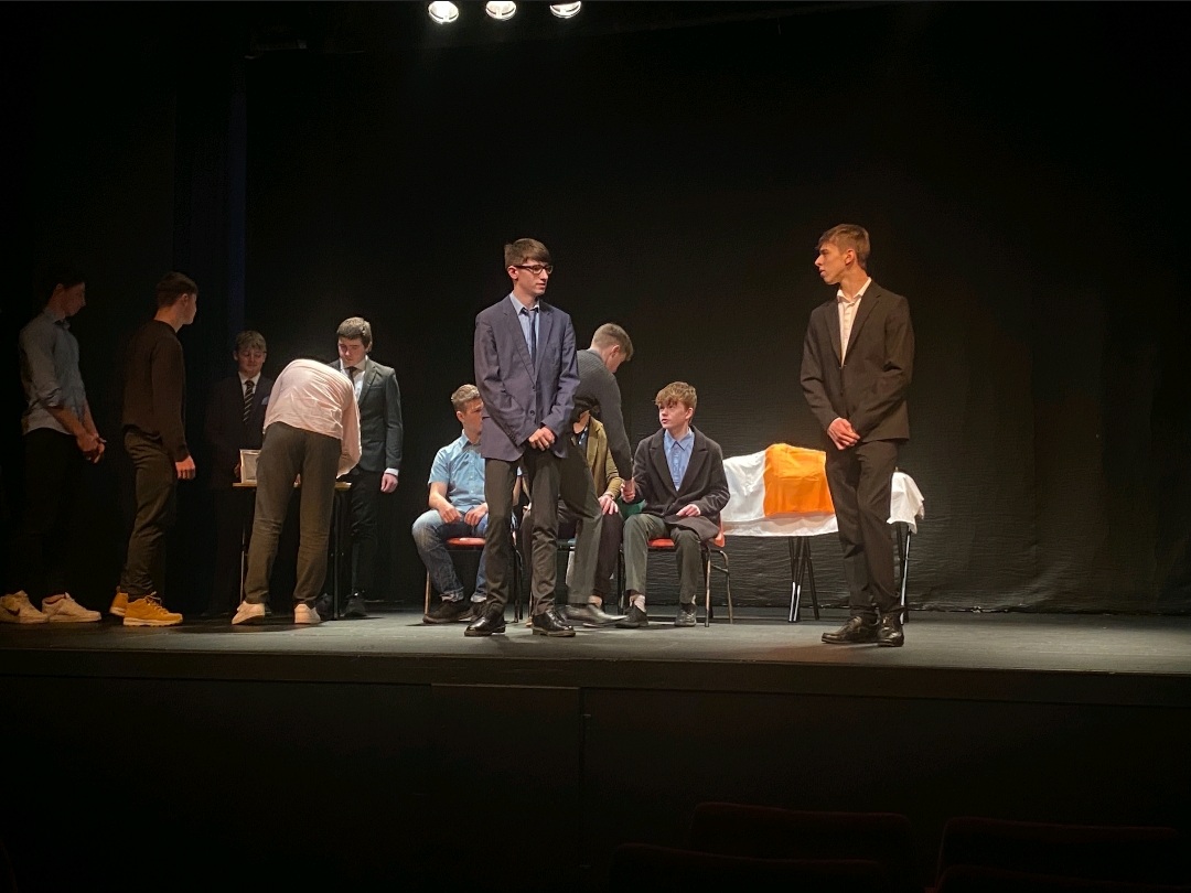 ArdscoilRisLimk's tweet photo. Some more images from our TY Drama group who were performing 'Seal of Sins' written by 6th Year student Daniel McGuinness, as part of the TY Drama Competition which took place yesterday @FCYCFermoy #drama #stagedebut #firsttimeonstage https://t.co/1YbPBbozpt