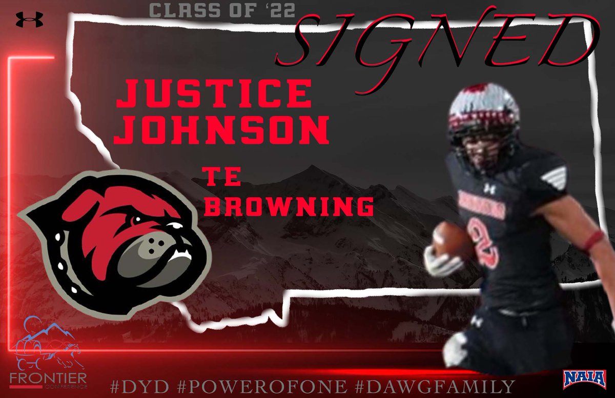 UMW_Football's tweet photo. 🖊️Justice Johnson  
📍 Browning HS, MT
🏈6'4'' 210lbs, TE
Justice joins the great size of the Dawg TE unit! Justice brings size and speed which will make him exciting to watch for the TE crew! Welcome to the Dawg Family!
#DYD #PowerOfOne #DawgFamily https://t.co/2PNubF1jTC