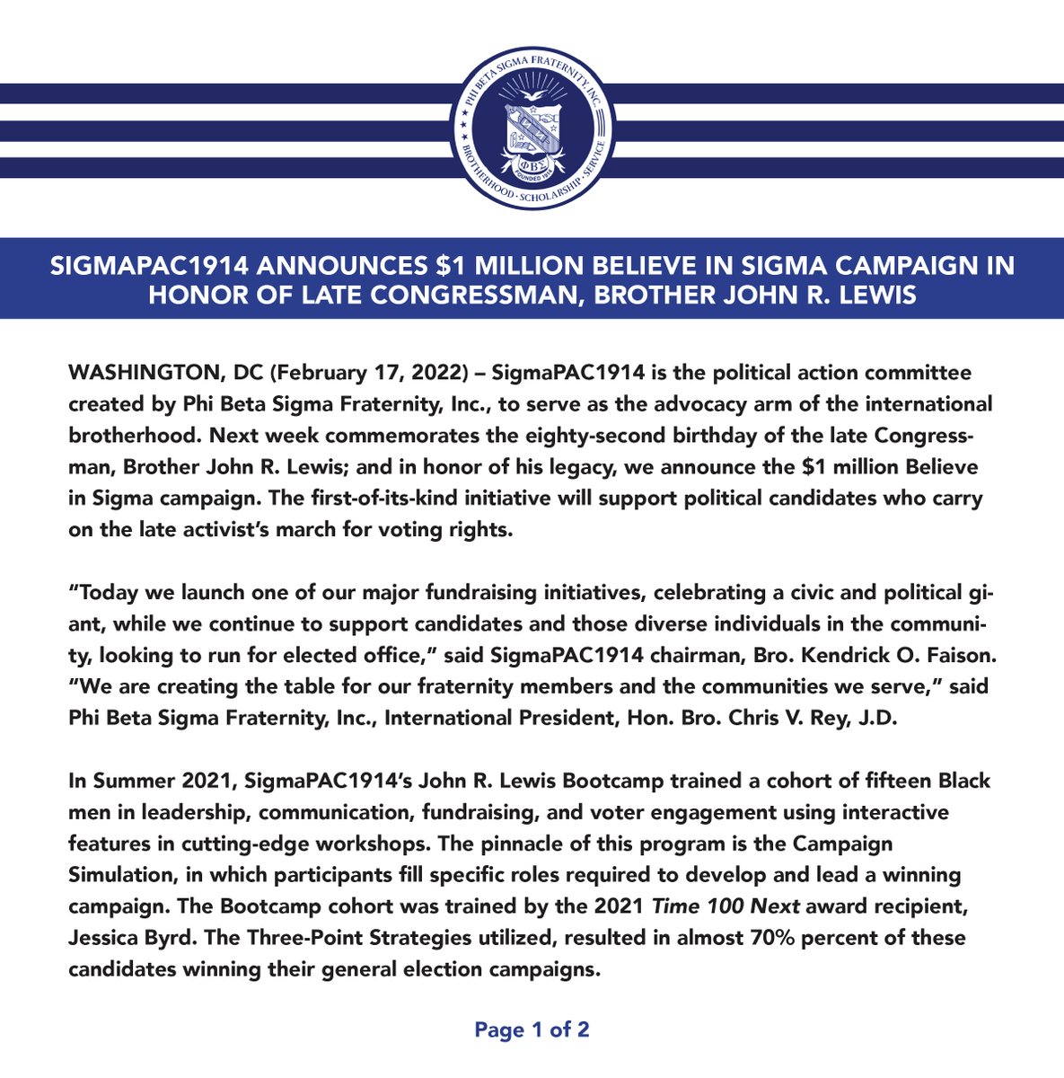 pbs_1914's tweet image. SigmaPAC announces a $1 Million Believe in Sigma campaign in honor of the late Congressman, Hon. Bro. John R. Lewis. 

#pbs1914 #Sigma108