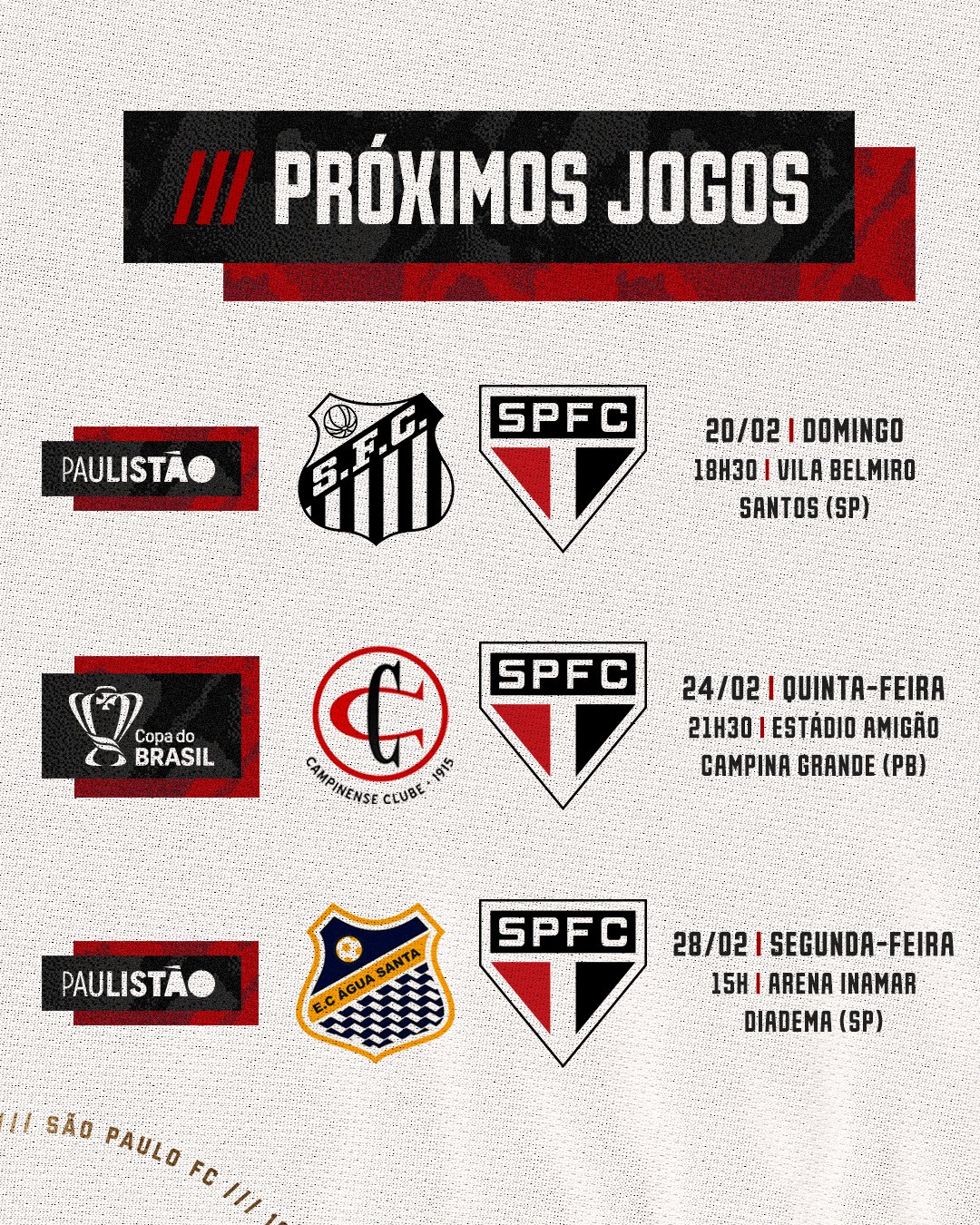 São Paulo FC on X: Tricolor, confira quais são os próximos jogos