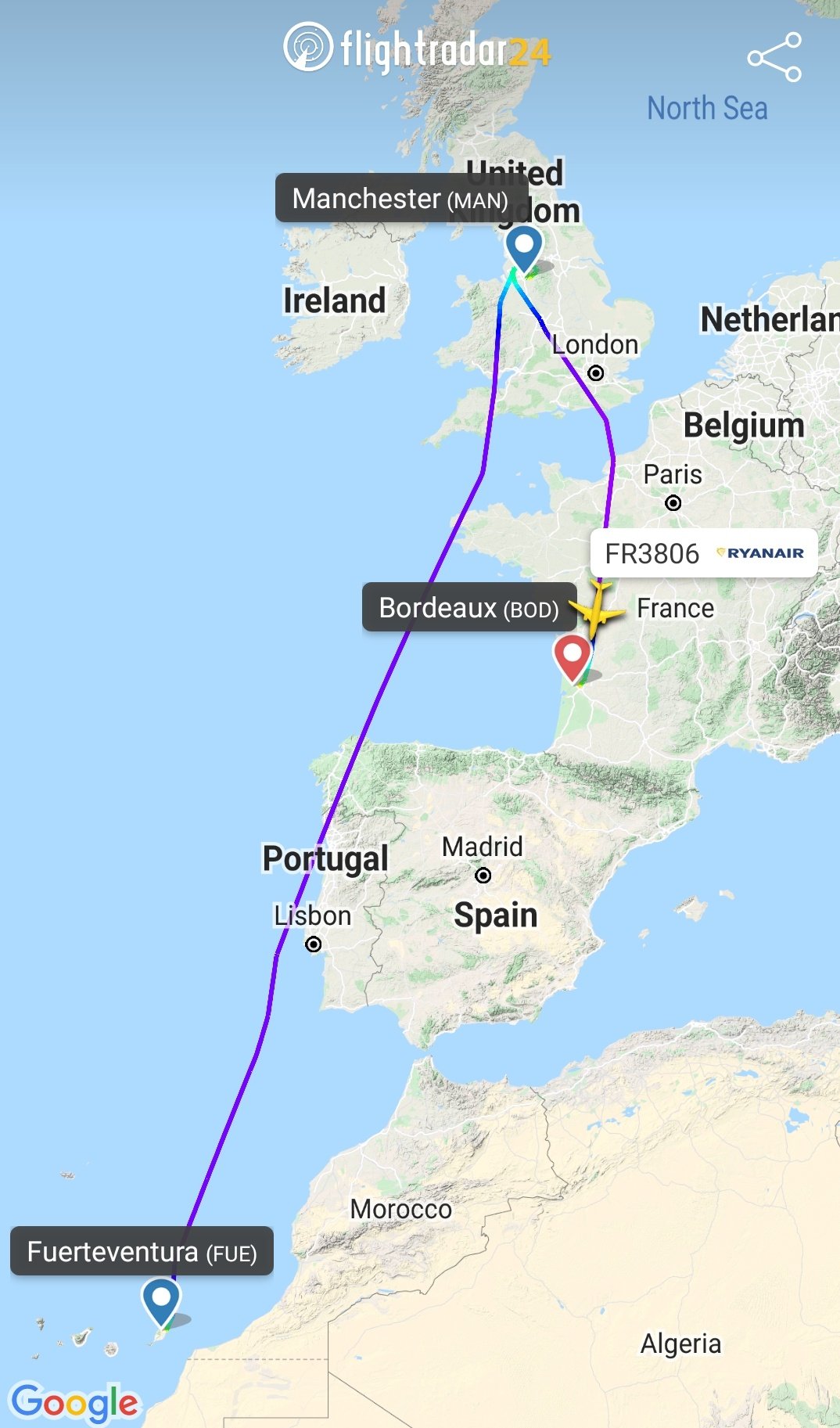 Flightradar24 on Twitter "Ryanair flight FR3806 from Fuerteventura to